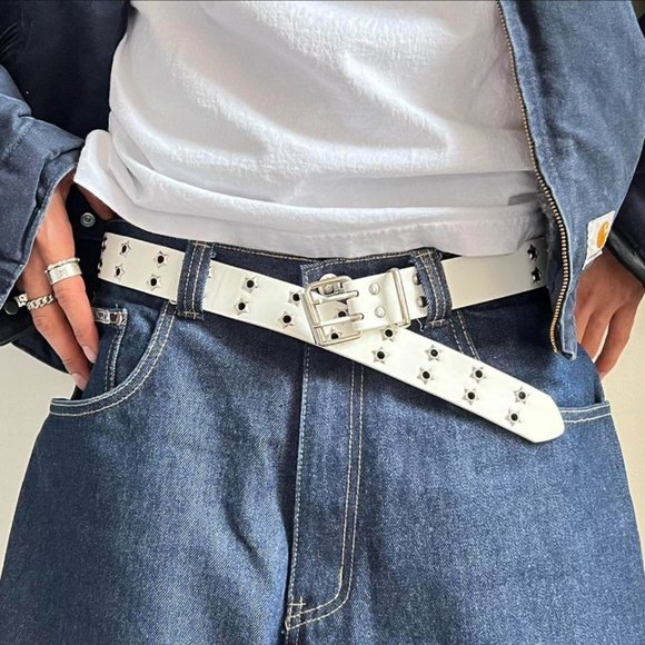 Y2K 2000s vintage white silver star studded goth emo grunge skater belt - Picture 5 of 6